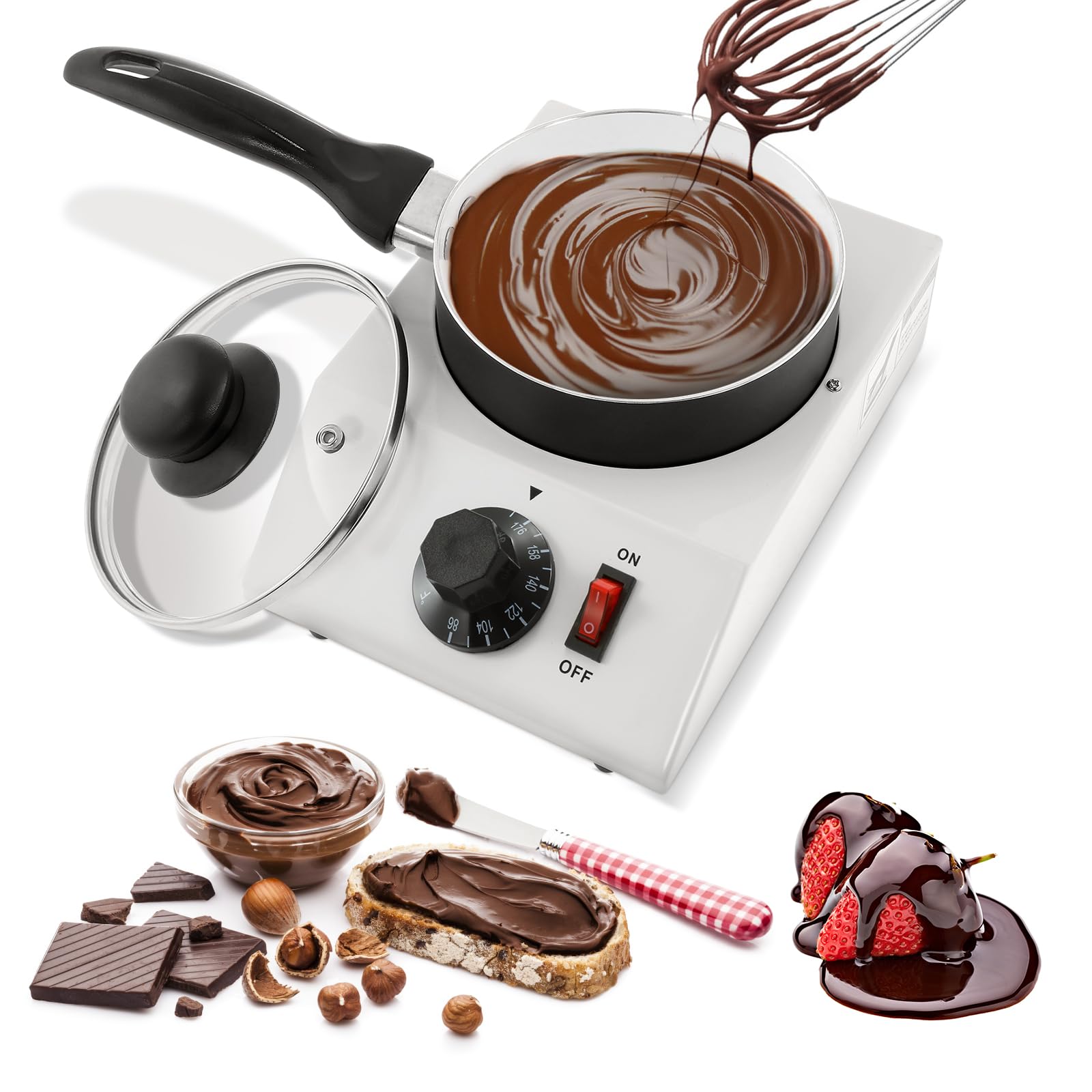 WICHEMI Chocolate Melting Pot Chocolate Tempering Machine Commercial Electric Chocolate Melter Fondue Pot for Chocolate Butter Cheese Cream Candy Milk
