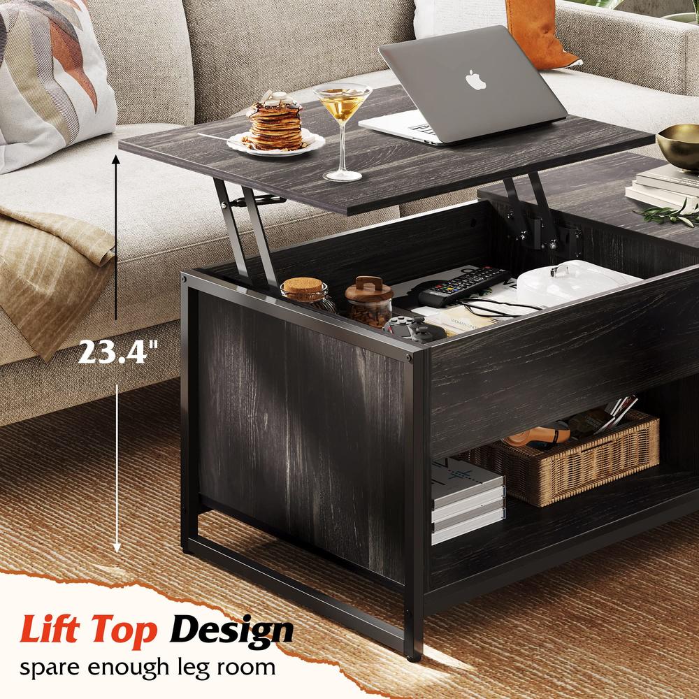 WLIVE Coffee Table for Living Room,Lift Top Coffee Table with Storage,Hidden Compartment and Metal Mesh Door Cabinet,Black,Wood