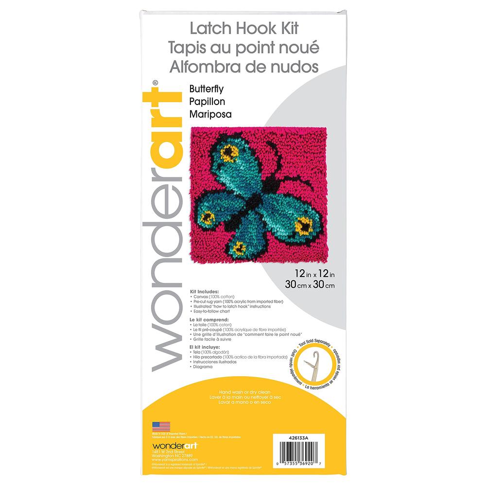Wonderart Butterfly Latch Hook Kit, 12" X 12"
