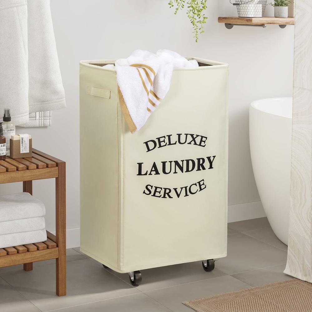 WOWLIVE Large Rolling Laundry Basket Wheels 90L Collapsible Tall Laundry Hamper Handle Foldable Dirty Clothing Basket Fold up Re