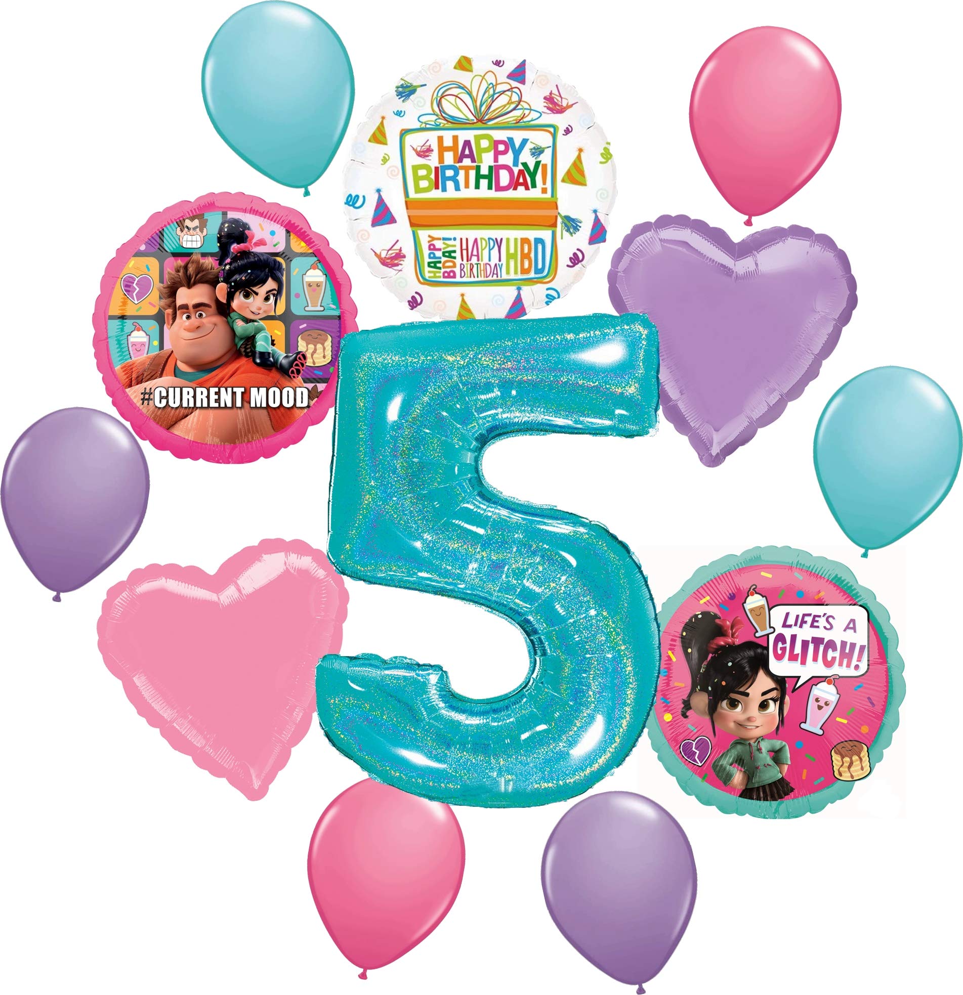 Mayflower Products Wreck It Ralph and Vanellope Party Supplies 5th Birthday Balloon Bouquet Decorations
