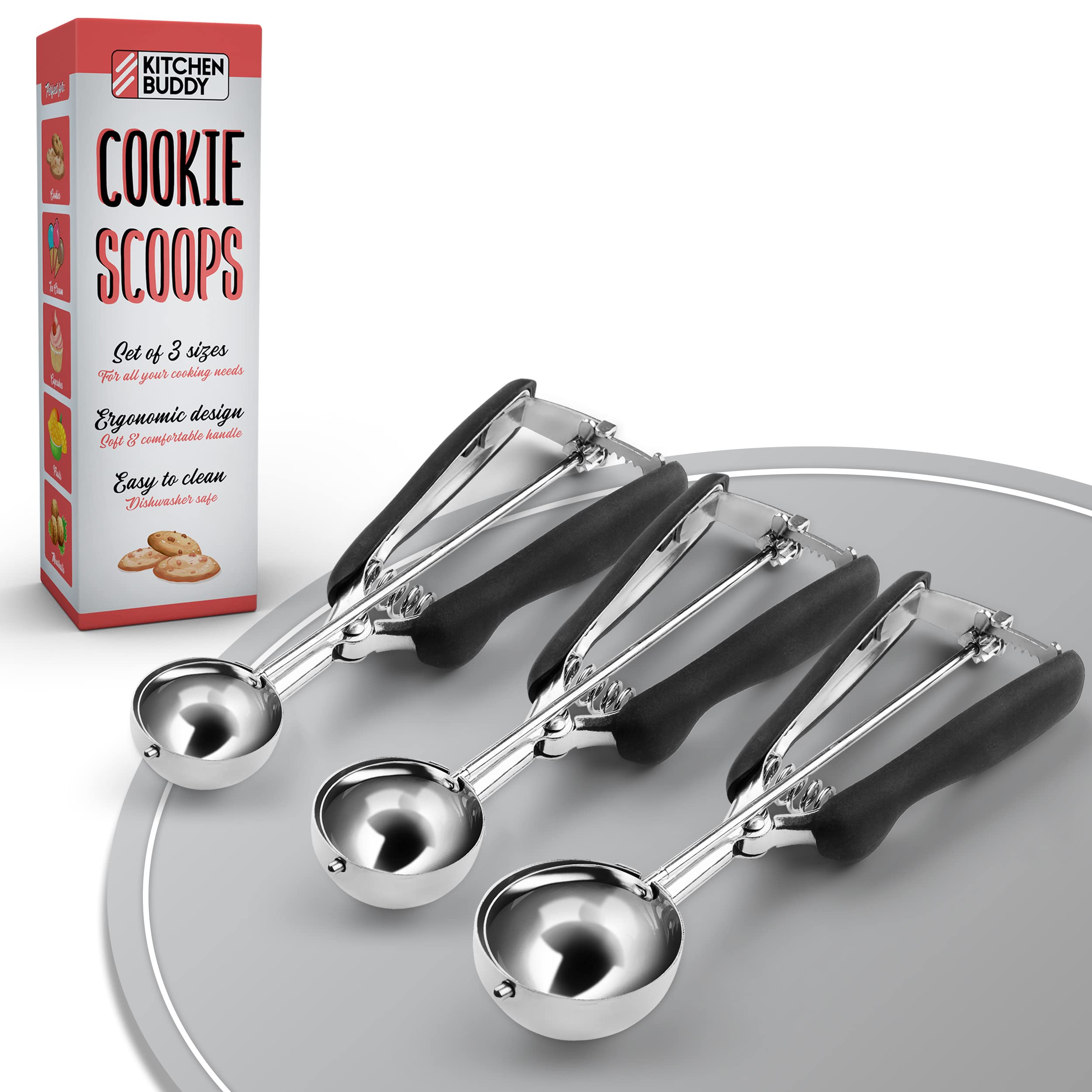 Kitchen Buddy - Versatile Cookie Scoops - Stainless Steel Ice Cream Scoop  with Trigger - For Cooking, Baking, and Food Portion 