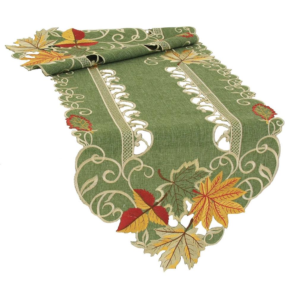 Xia Home Fashions Delicate Leaves Embroidered Cutwork Fall Table Runner, 15 by 54-Inch