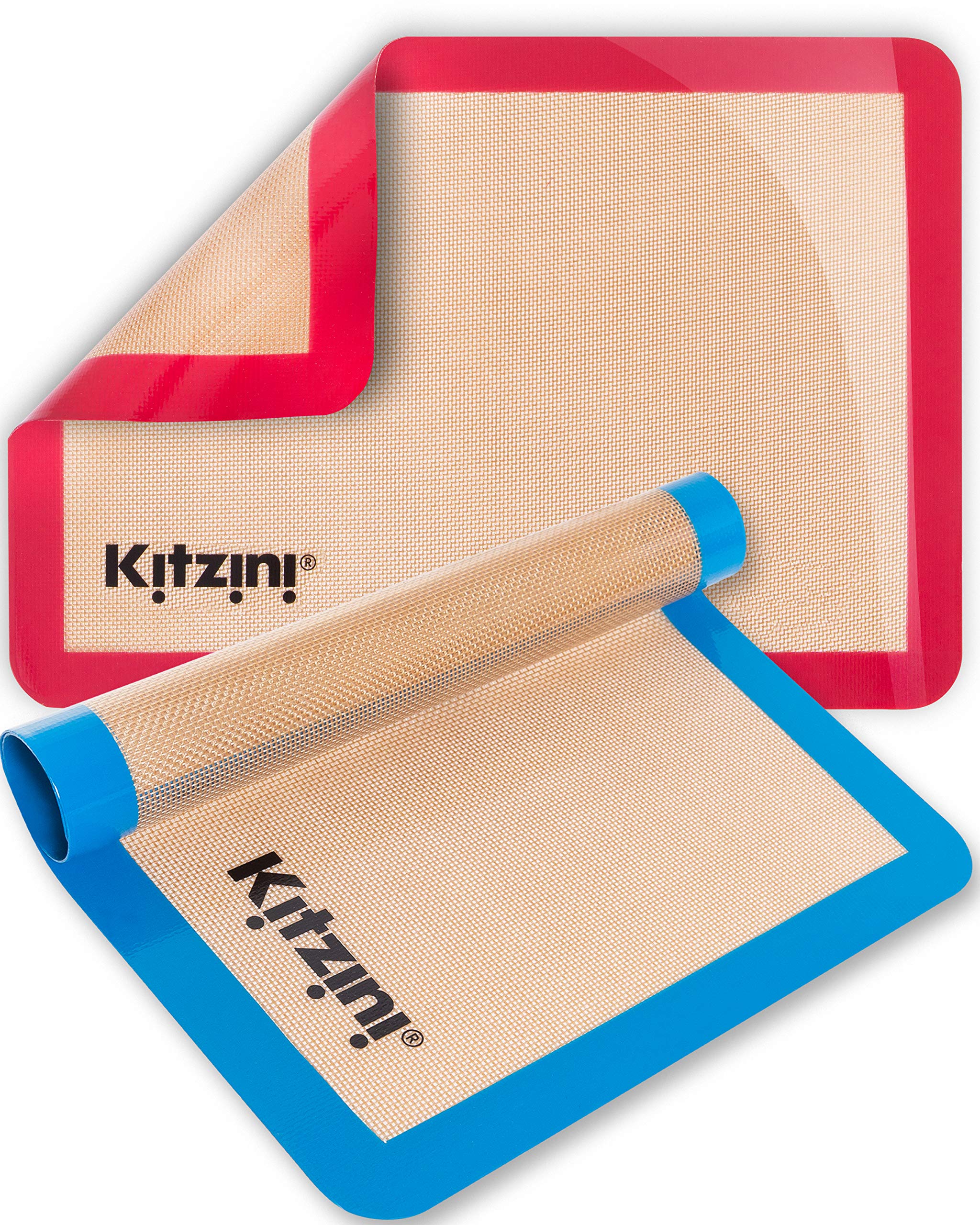 Kitzini Silicone Baking Mat Set. Non-Stick Silicone Mats for Baking. 2 Half Baking Sheets. BPA Free. Professional Grade Silicone