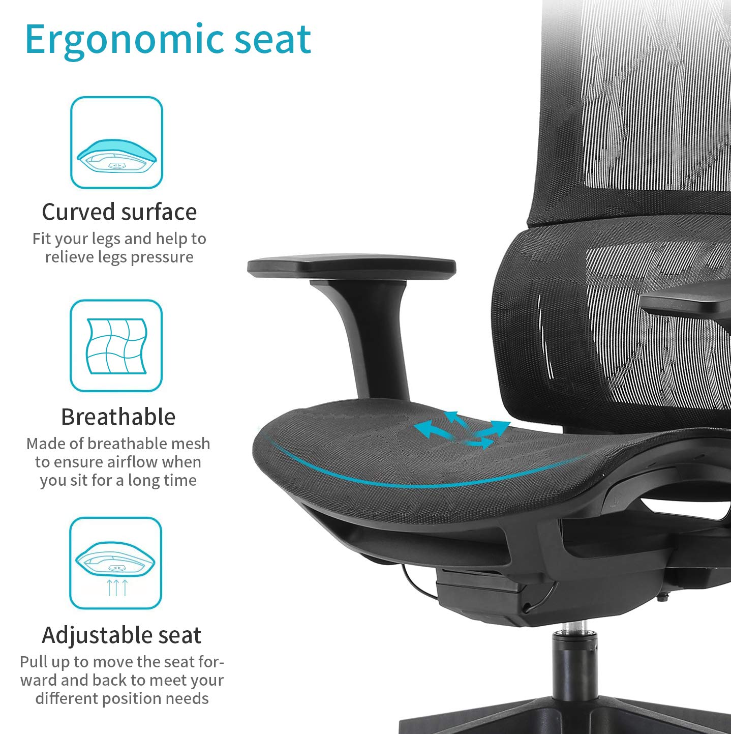 XUER Ergonomic Office Chair with Cozy Lumbar Support and Adjustable 3D Armrest, Computer Desk Chair with Mesh Seat and High Back