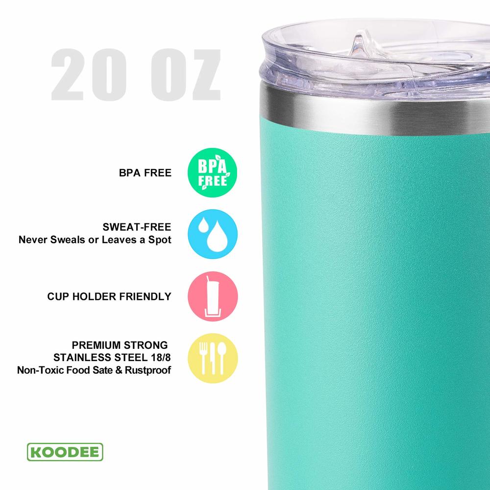 koodee 20 oz Skinny Tumbler Stainless Steel Double Wall Insulated Water Tumbler Cup with Lid and Straw, Slim Travel Tumbler for 