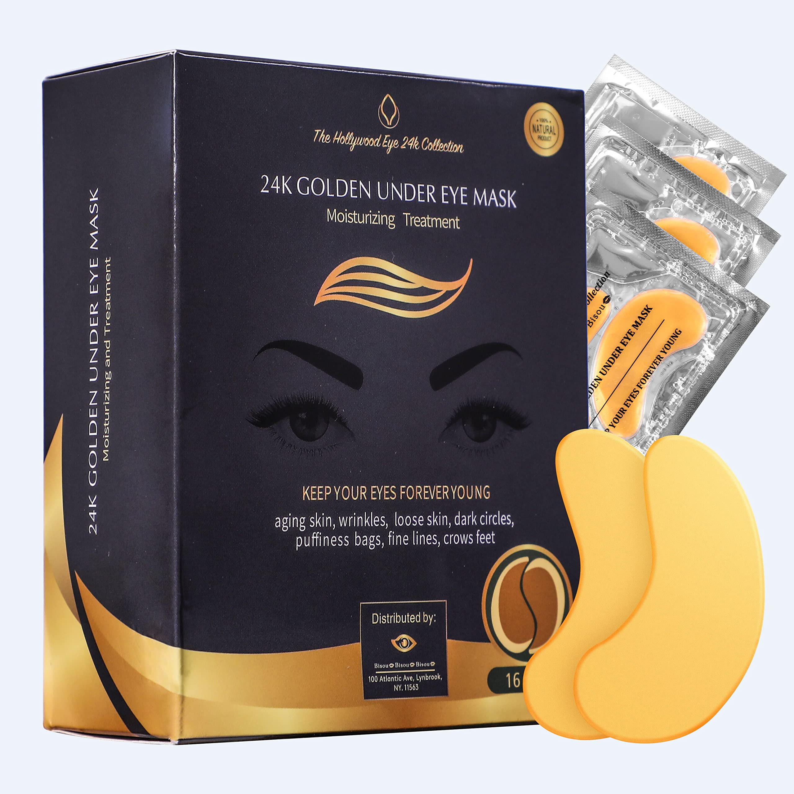 The Hollywood Eye 24 24K Gold Under Eye Mask | Under Eye Treatment for Women | Collagen Eye Pads| Eye Mask Skin Care | Deep Moisturizing Improves Ela