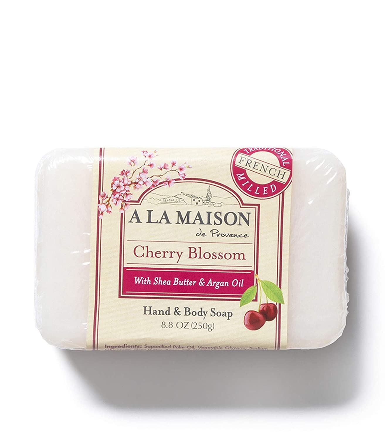 A LA MAISON Cherry Blossom Bar Soap - Triple French Milled Natural Moisturizing Hand Soap Bar (1 Bar of Soap, 8.8 oz)