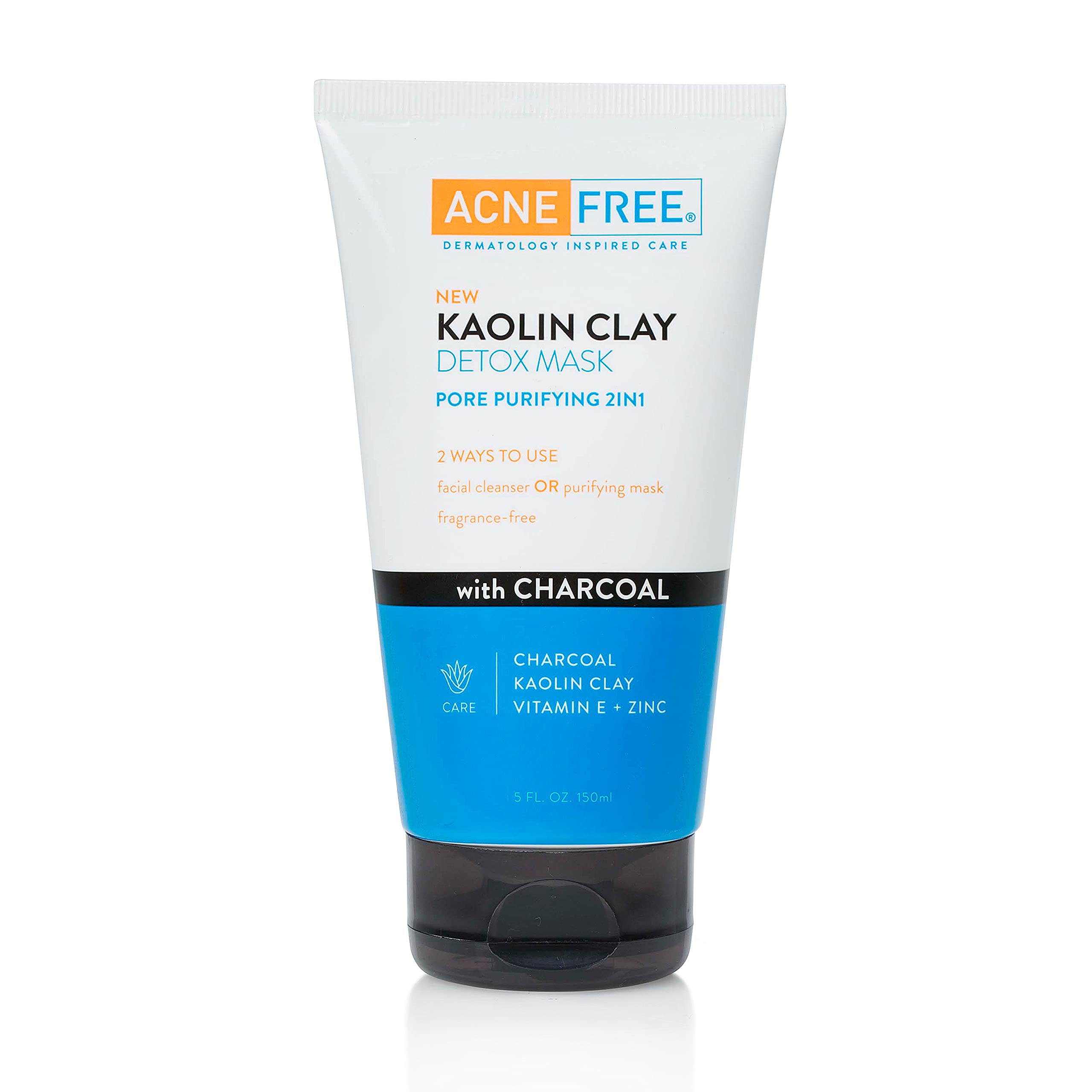 AcneFree Acne Free Kaolin Clay Detox Mask 5oz with Charcoal, Kaolin Clay, Vitamin E + Zinc, Cleanser or Mask for Oily Skin, To Deeply Cle