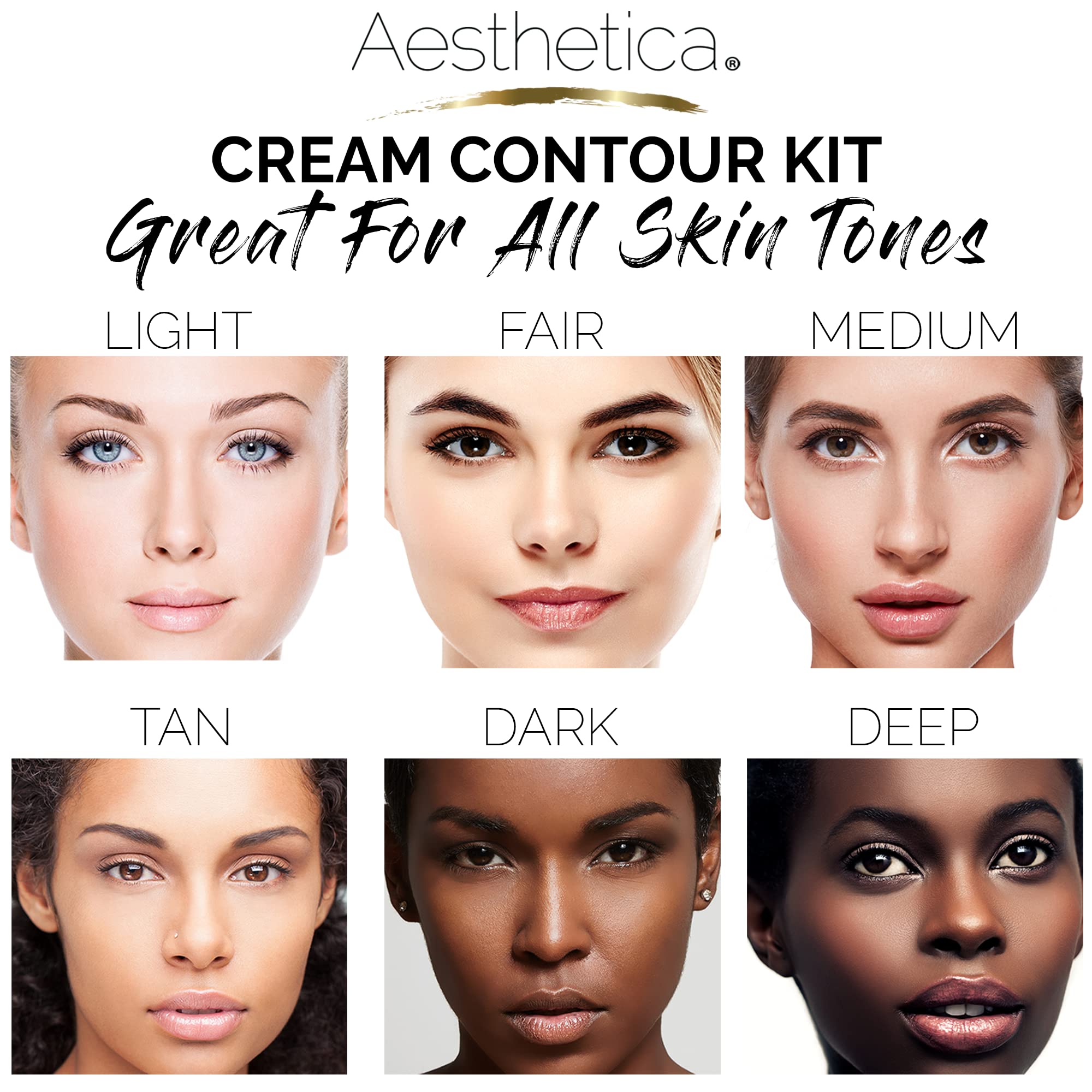 Aesthetica Cosmetics Cream Contour and Highlighting Makeup Kit - Contouring Foundation/Concealer Palette - Vegan, Cruelty Free &
