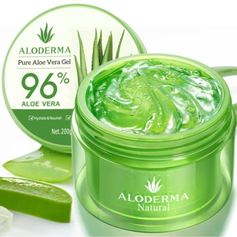 Aloderma Organic Aloe Vera Gel for Face Made within 12 Hours of Harvest, 96% Pure Aloe Vera Gel for Skin, Scalp, Hair - Soothing
