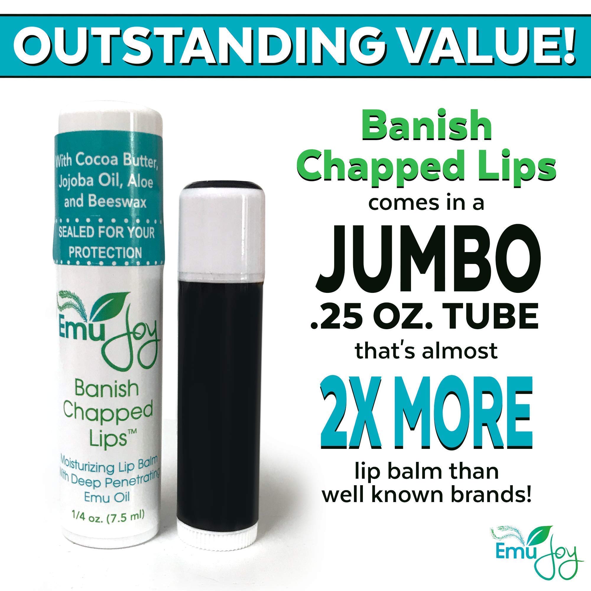Emu Joy Banish Chapped Lips Emu Oil Lip Balm for Severe Dry Lips Jumbo Tube