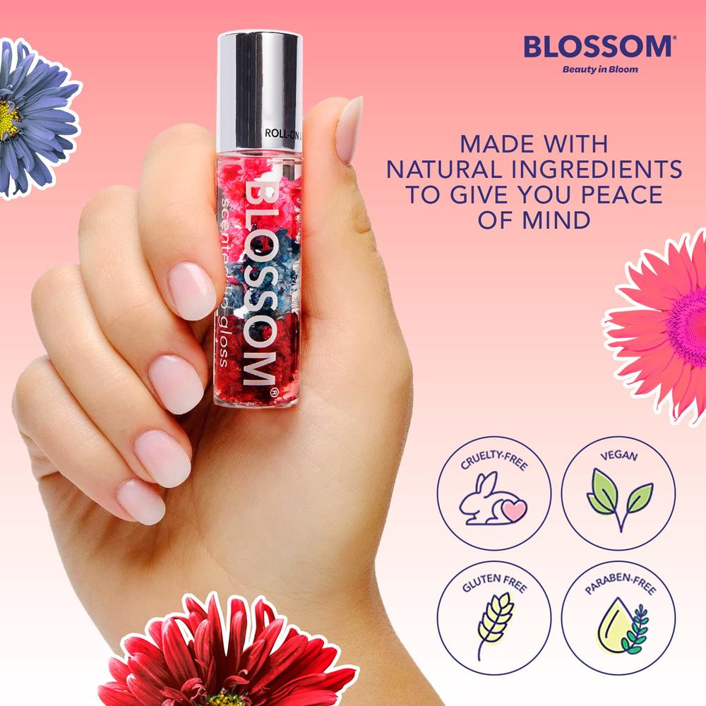 Blossom Scented Roll on Lip Gloss, Infused with Real Flowers, Made in USA, 0.20 fl. oz./5.9ml, Island Fruit