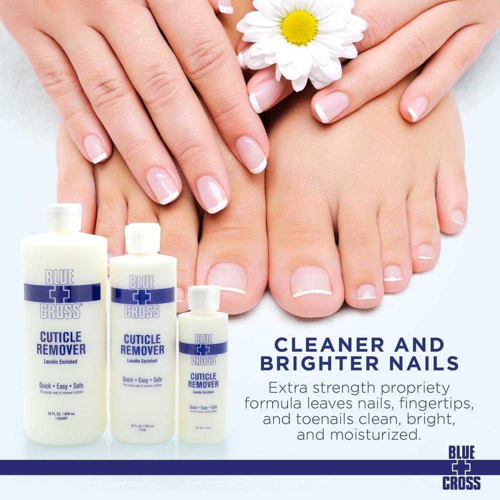 Blue Cross Professional Nail Care, Hydrating, Moisturizing, Strengthening Liquid Cuticle Remover + Softener with Lanolin for Bri