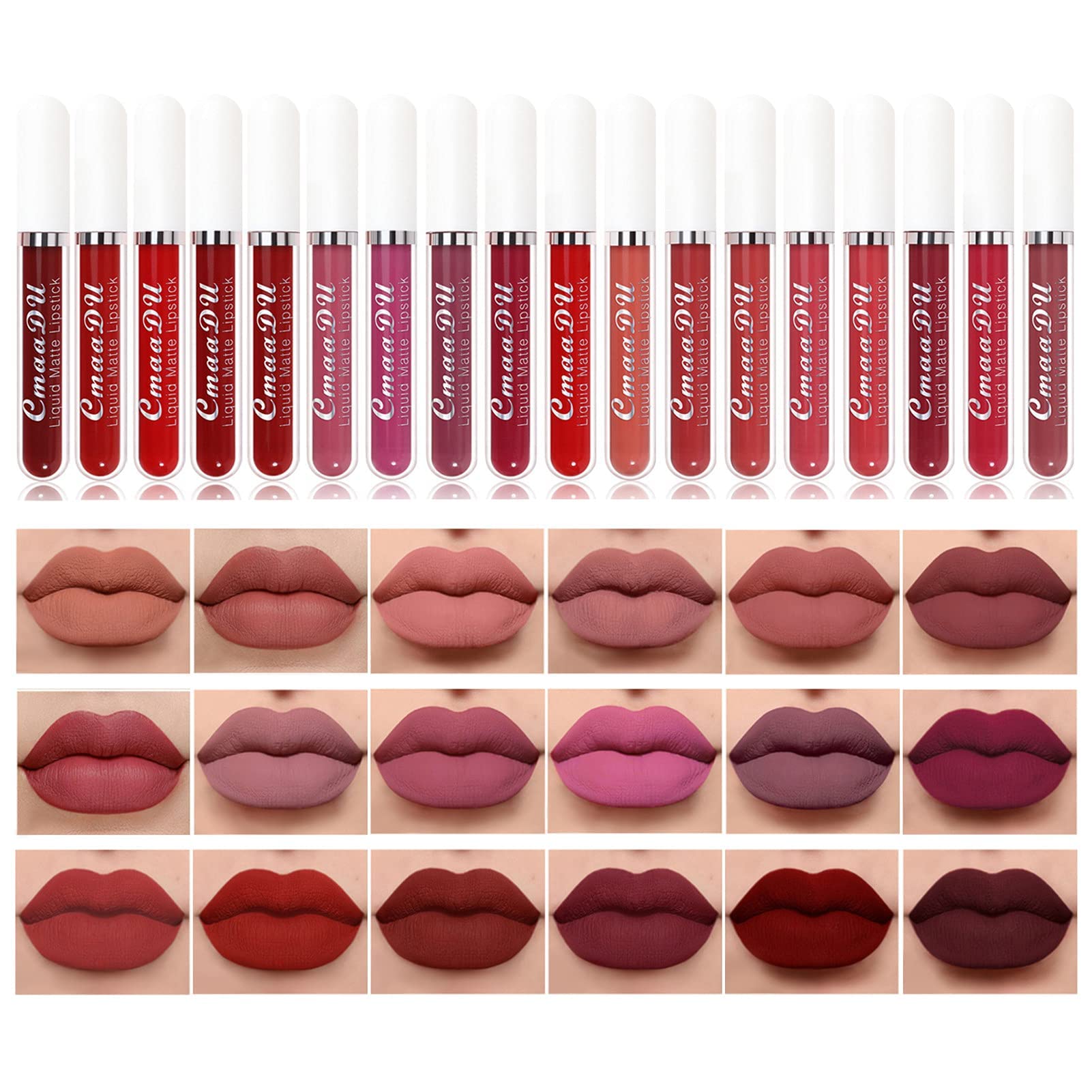 BONNIE CHOICE 18Pcs Matte Liquid Lipstick Set, Waterproof Long Lasting Nude Lipstick Dark Red Lipstick for Women, 24 Hour High P