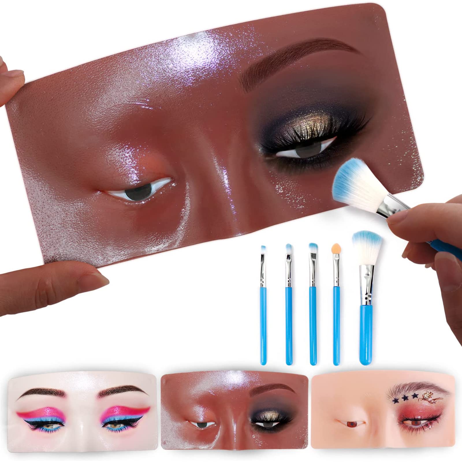 Bueuo Makeup Practice Face Board, 3D Reusable Silicone Makeup Mannequin  Face with 5PCS Makeup Brush, Eye Makeup Practice Face fo