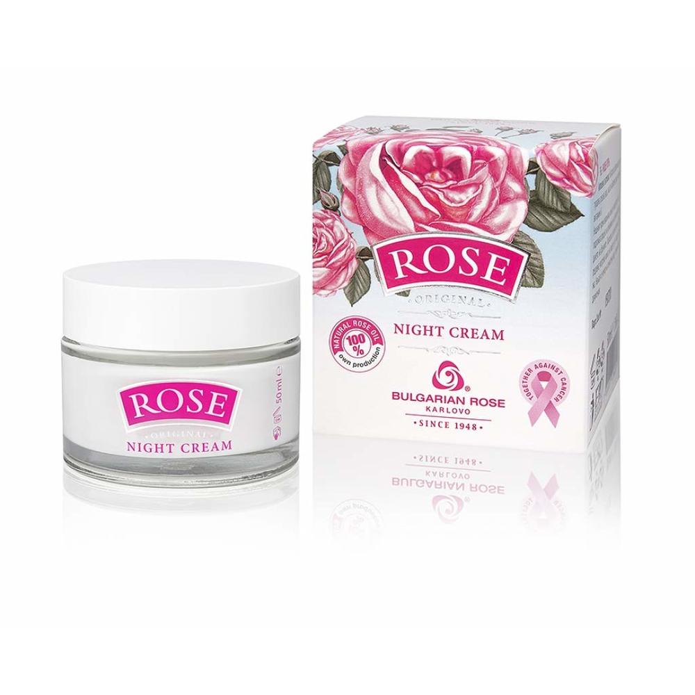 Rose Night Cream Bulgarian Rose Night Face Cream with Natural Rose Oil, Moisturizing and Rejuvenating Skin Care, Rose Water Revitalizing Night Cr