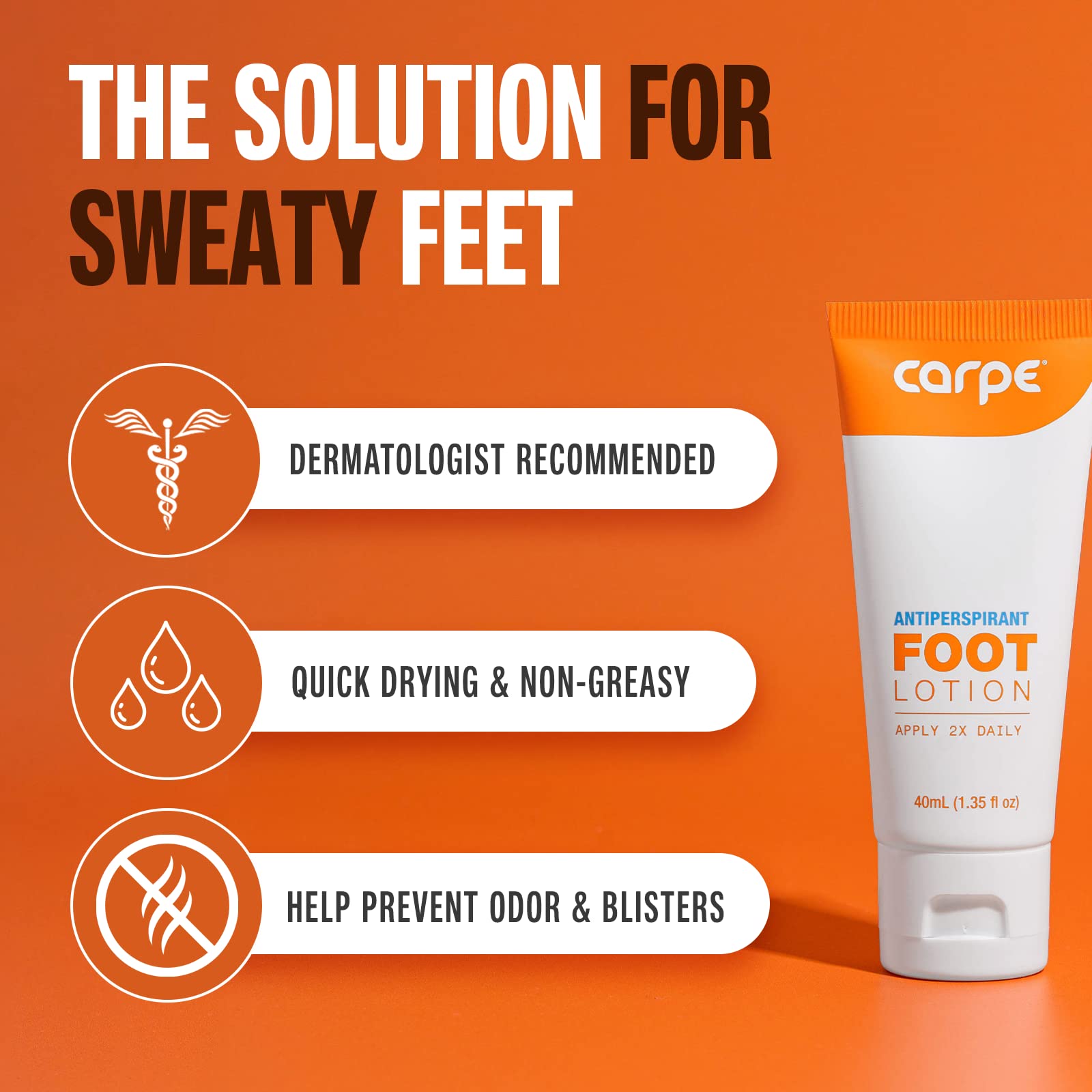 Carpe Antiperspirant Foot Lotion, A dermatologist-recommended solution to stop sweaty, smelly feet, Helps prevent blisters, Grea