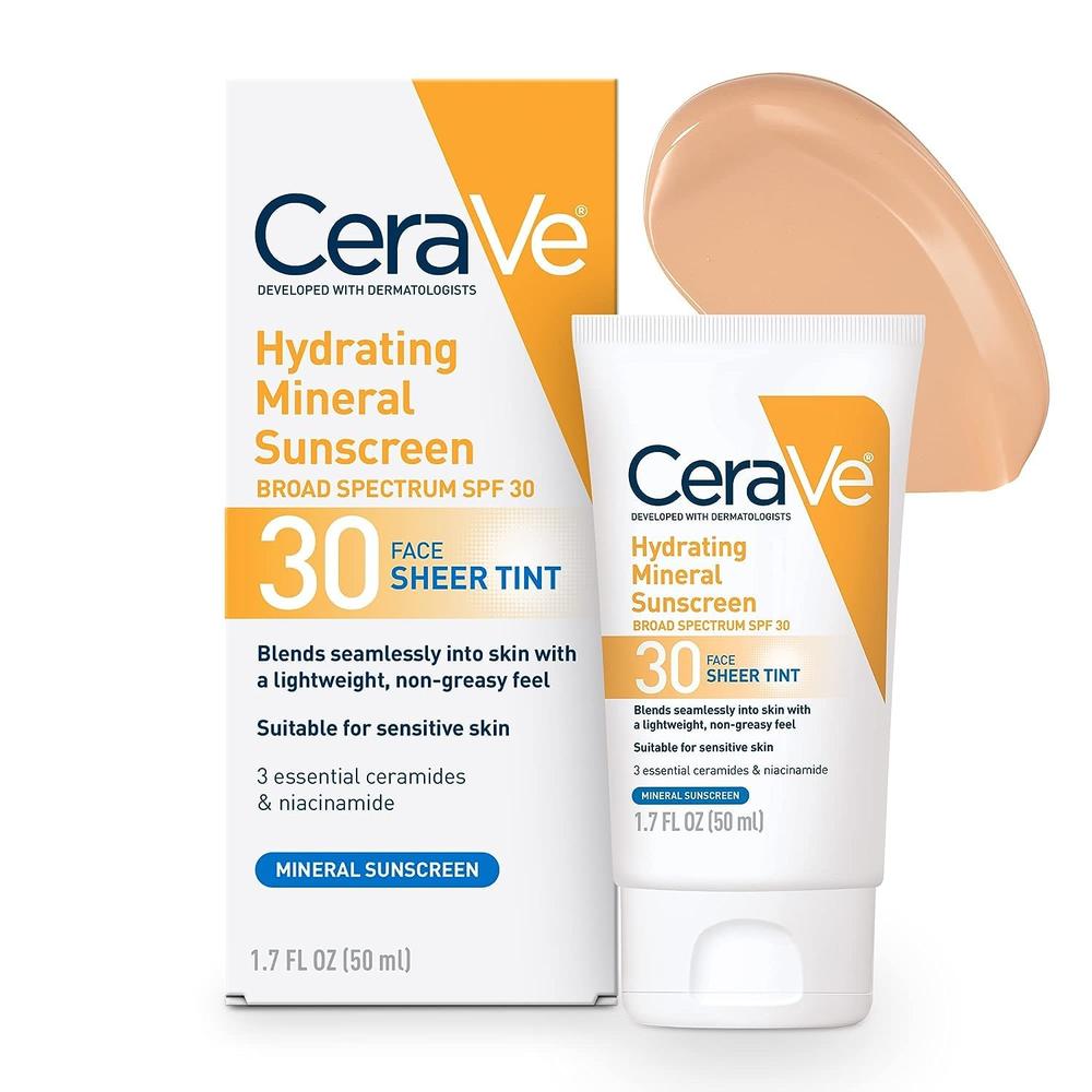 CeraVe Tinted Sunscreen with SPF 30 | Hydrating Mineral Sunscreen With Zinc Oxide & Titanium Dioxide | Sheer Tint for Healthy Gl
