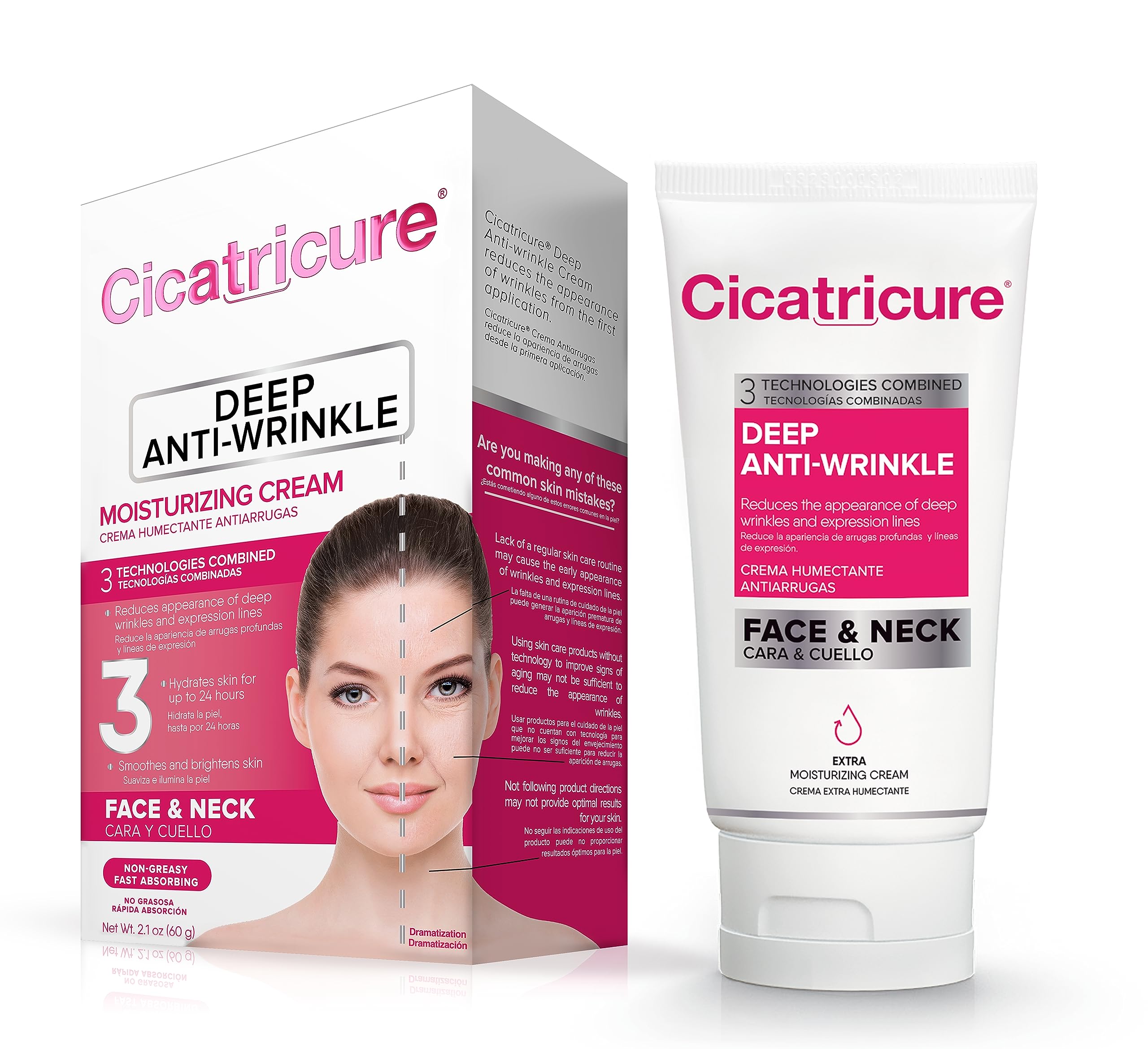 Cicatricure Anti Wrinkle Face & Neck Cream, 3-in-1 Facial Moisturizer with Retinol, Vitamin E & Q Acetyl 10, Hydrating Anti Agin