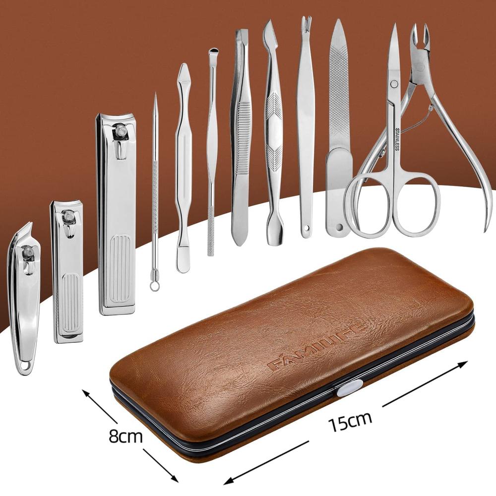 FAMILIFE Manicure Set, Professional Nail Kit Manicure Kit Nail Clipper Set, 12PCS Stainless Steel Nail Care Kit Manicure Tools, 