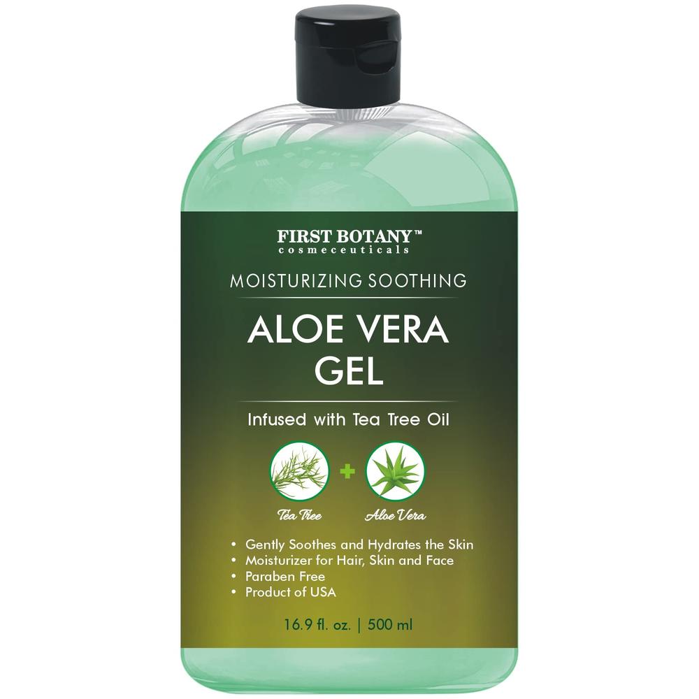 First Botany Aloe vera gel from 100 percent Pure Aloe Infused with Tea Tree Oil - Natural Raw Moisturizer for Hand Sanitizing Ge
