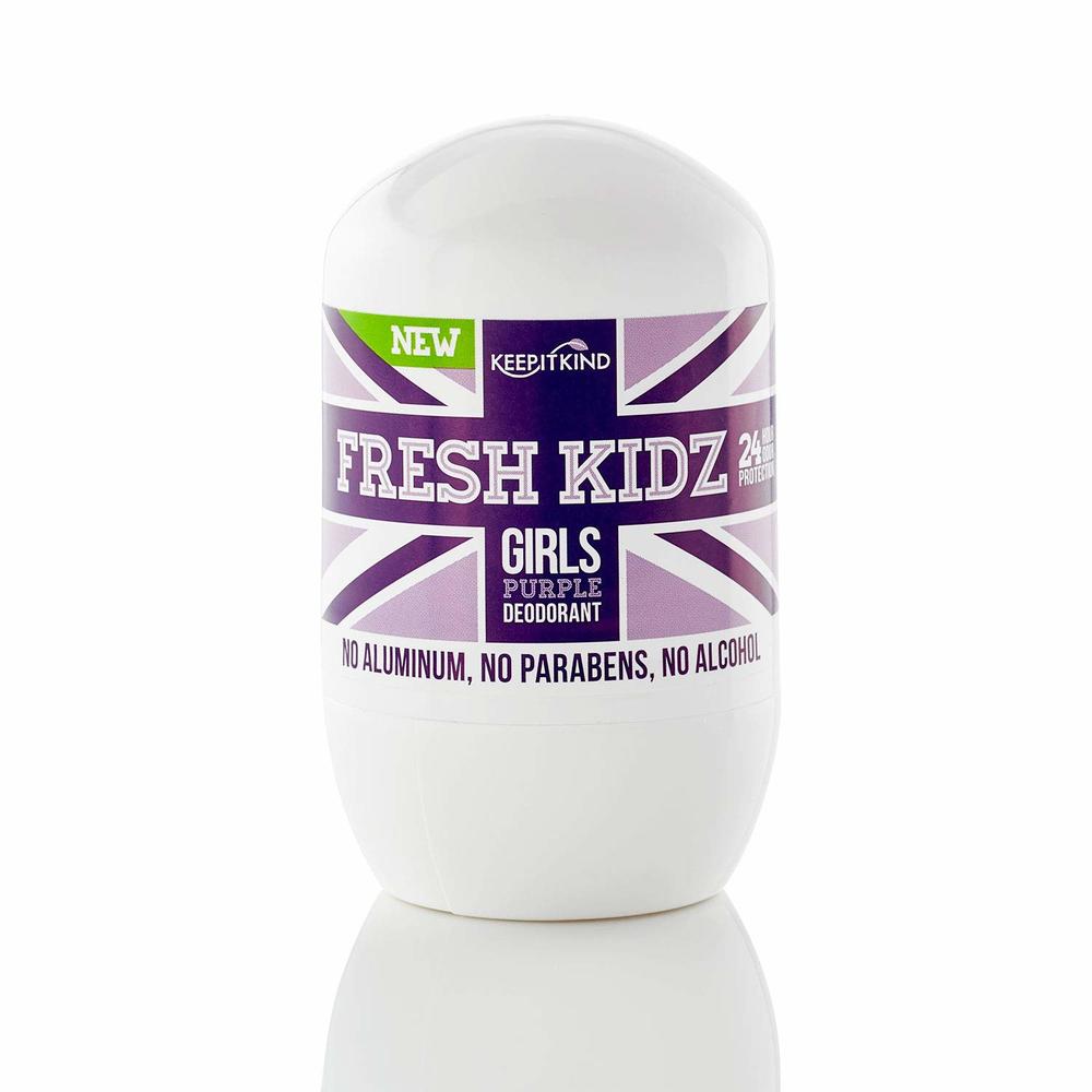 Fresh Kidz Roll On Deodorant for Kids and Teens - Baking Soda and Aluminum-free 24 Hour Protection for Sensitive Skin - Girls "P