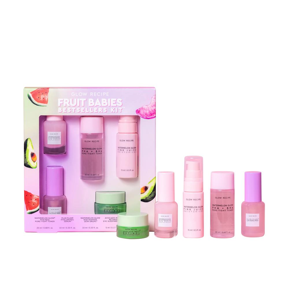 Glow Recipe Fruit Babies Skincare Kit - Gift Set with Retinol Eye Cream, Oil Free Face Moisturizer, BHA PHA Facial Toner, Hyalur