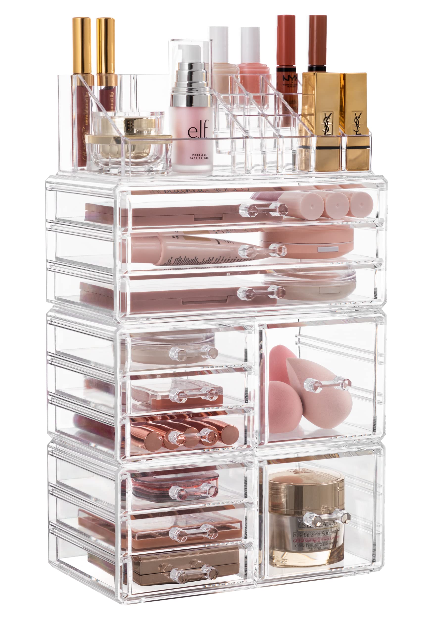 HBlife Acrylic Clear Dustproof Makeup Storage Organizer Drawers Large Skin Care Cosmetic Display Cases for Bathroom Stackable St