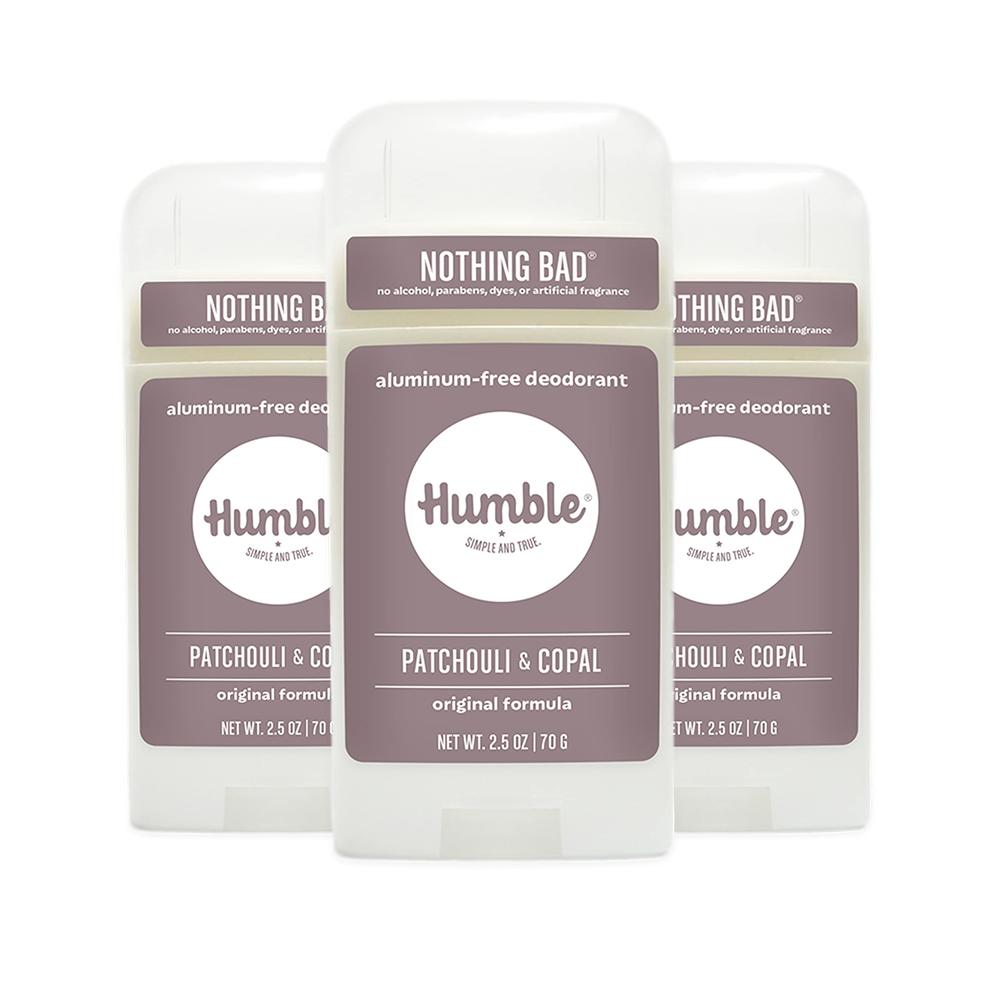 HUMBLE BRANDS Original Formula Aluminum-free Deodorant. Long Lasting Odor Control with Baking Soda and Essential Oils, Patchouli