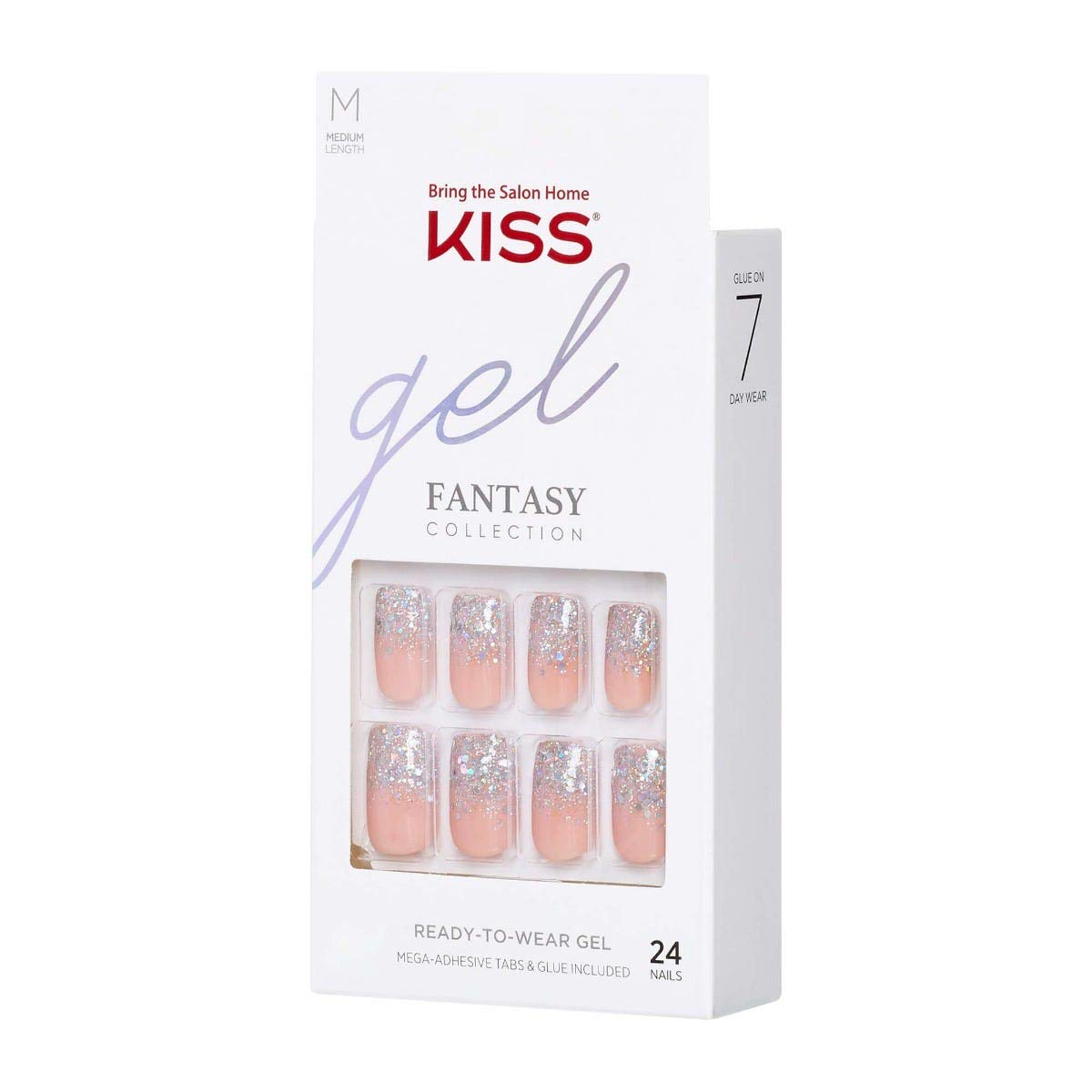KISS Gel Fantasy Ready-to-Wear Press-On/Glue-On Gel Nails, Style “Warning Sign”, Medium Length Gel Nail Kit with 24 Mega Adhesiv