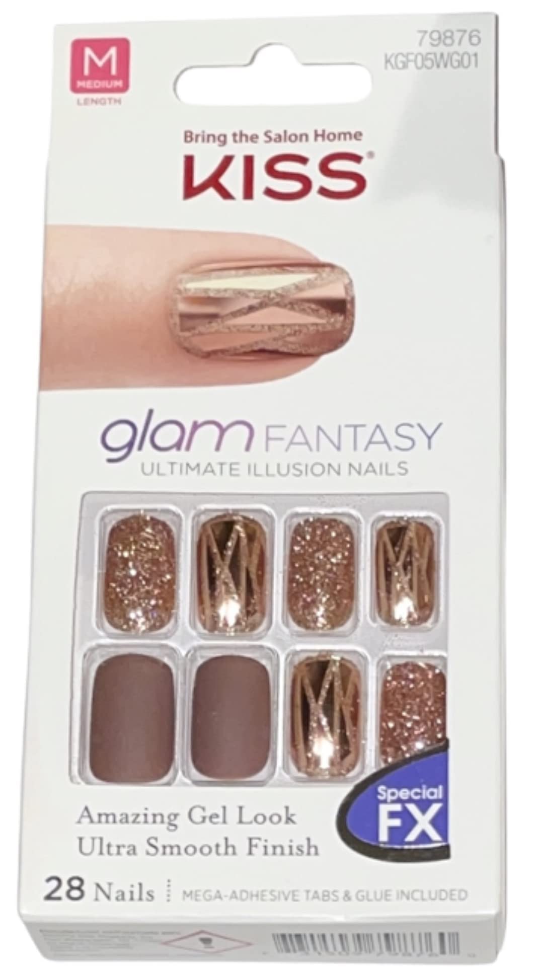 Kiss Glam Fantasy Ultimate Illusion Medium Length Press-On Fake Nail Manicure KGF05