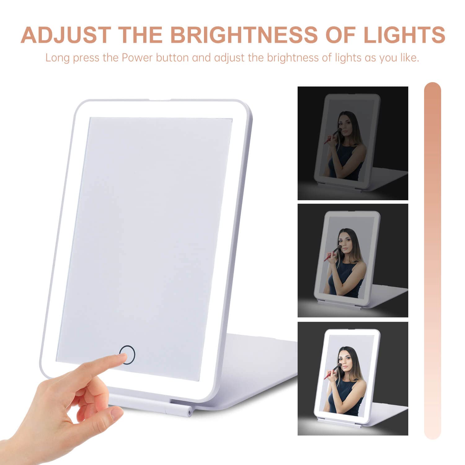 Mocado LED Foldable Travel Makeup Mirror - 5x7 inches 3 Colors Light Modes USB Rechargeable Touch Screen, Portable Tabletop Cosmetic Mi