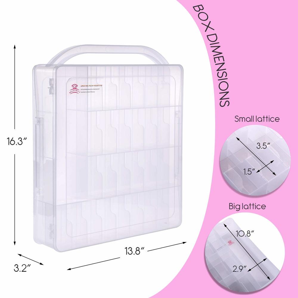 Makartt Gel Nail Polish Organizer Holder for 60 Bottles with Large Separate Compartment Universal Clear Nail Storage Travel Case