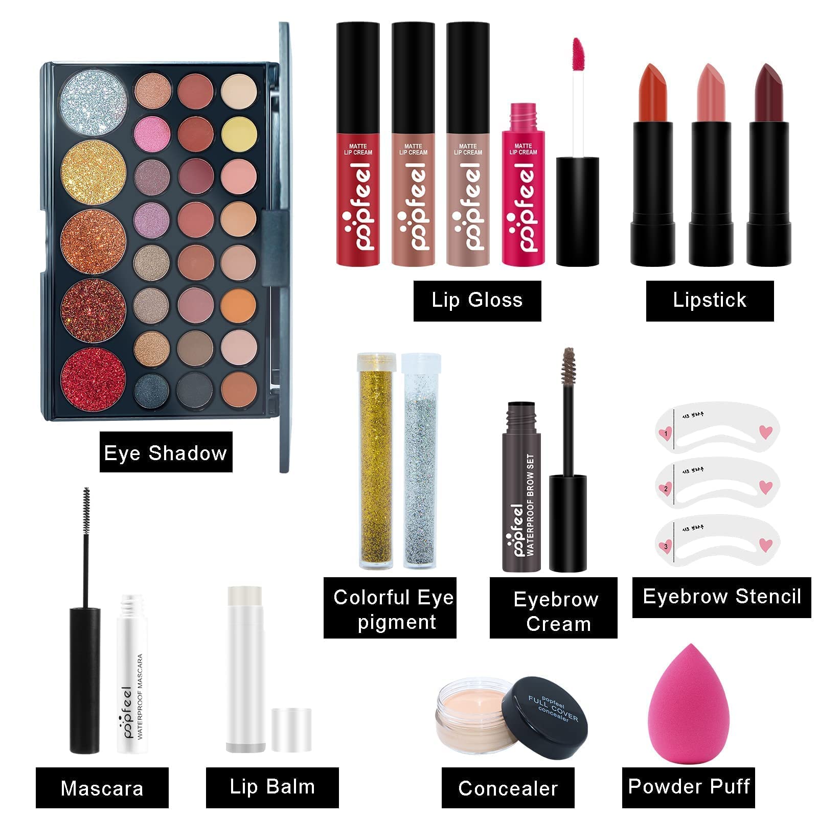 PHBUDE Makeup Kit for Women Full Kit, 27PCS All-in-one Makeup Gift Set, Include Eyeshadow Palette, Lip Gloss Set, Makeup Brush Set, Fou