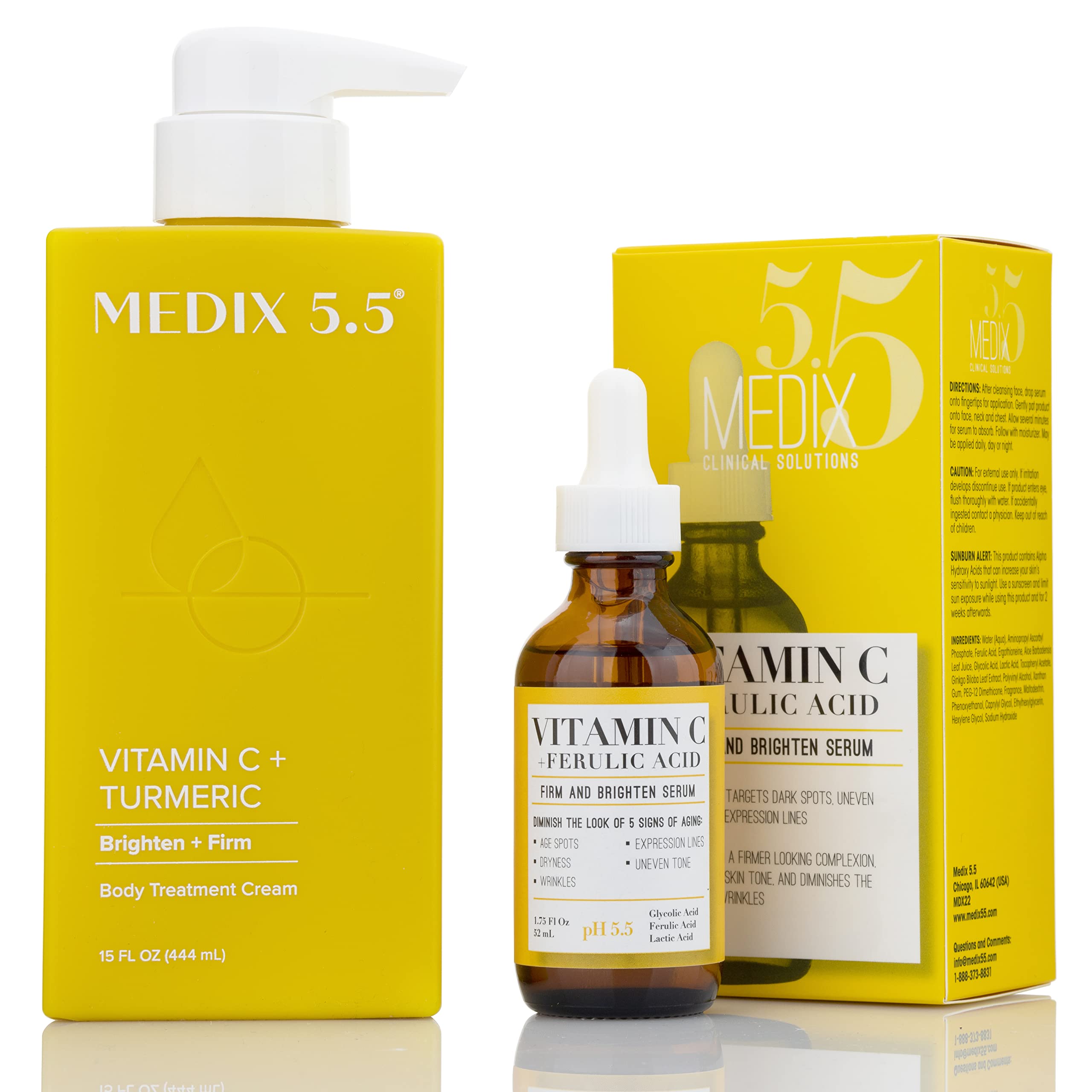 Medix 5.5 Medix Vitamin C Skin Care Set For Face & Body, Anti Aging Potent Vitamin C Facial Serum + Vitamin C Cream Moisturizer Body Lotio