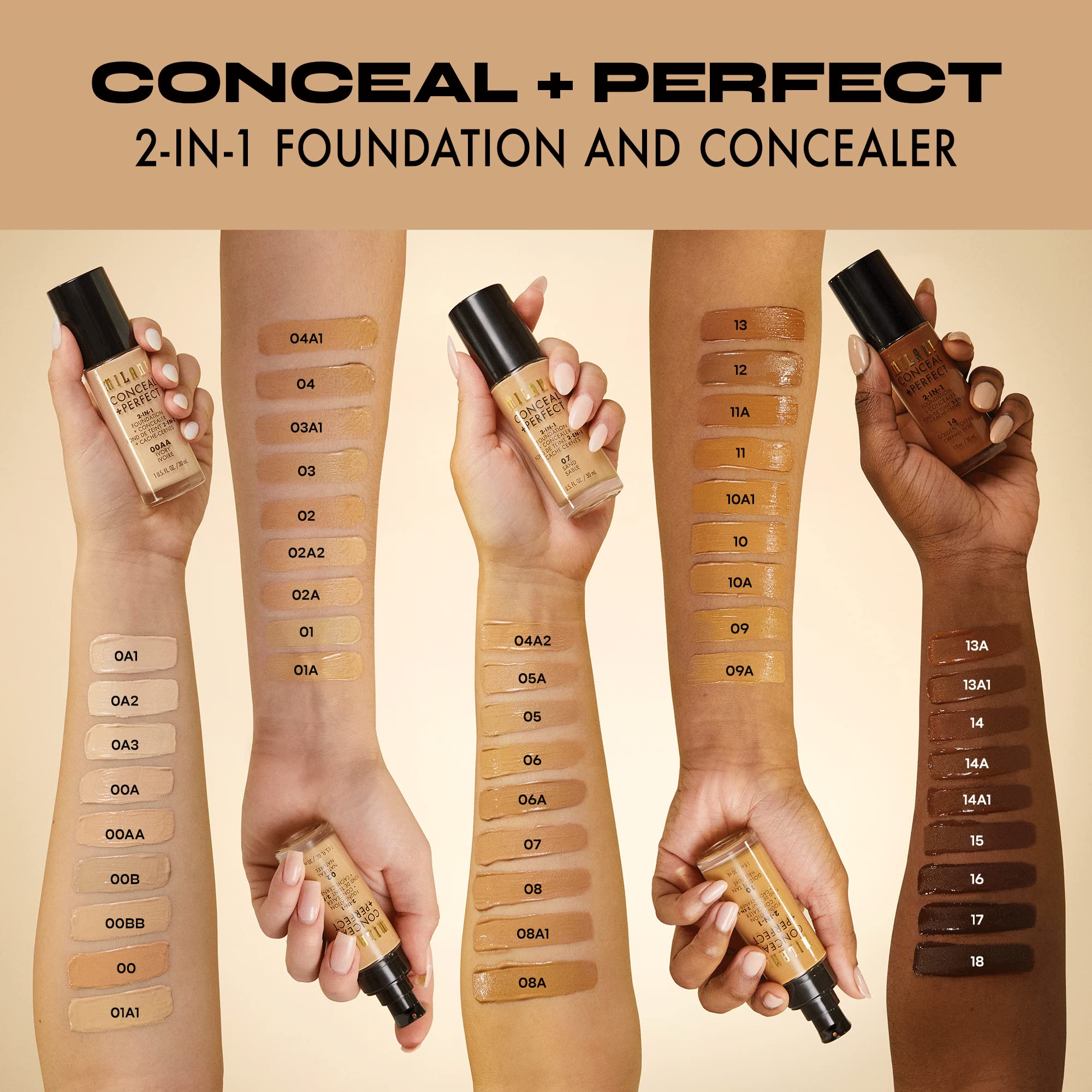 Milani Conceal + Perfect 2-in-1 Foundation + Concealer - Medium Beige (1 Fl. Oz.) Cruelty-Free Liquid Foundation - Cover Under-E