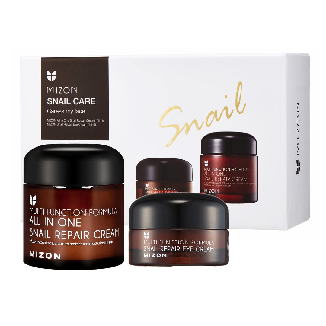MIZON Snail Care Set, Face and Eye Cream Skincare Set, All in One Snail Repair Cream (2.53 Fl Oz) and Snail Repair Eye Cream (0.