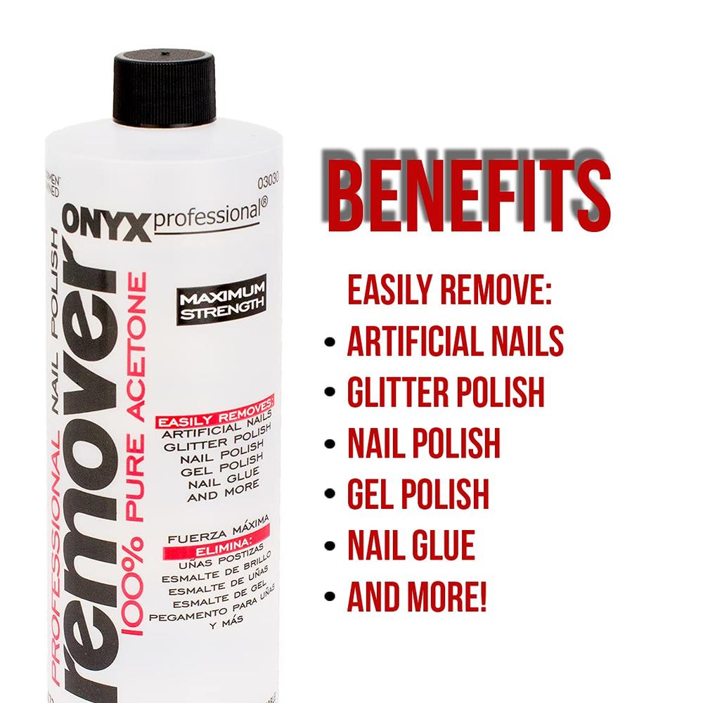 Onyx Professional 100% Acetone Nail Polish Remover for Gel, Artificial & Glitter Nail Polish, Quick and Effective Nail Polish Re