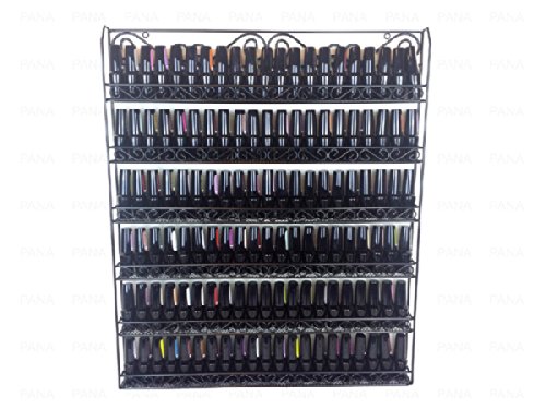 PANA 6 Tier Large Wall Mounted Metal Nail Polish Organizer Rack for Home, Spas, and Busines Salons (Black, 1pc)