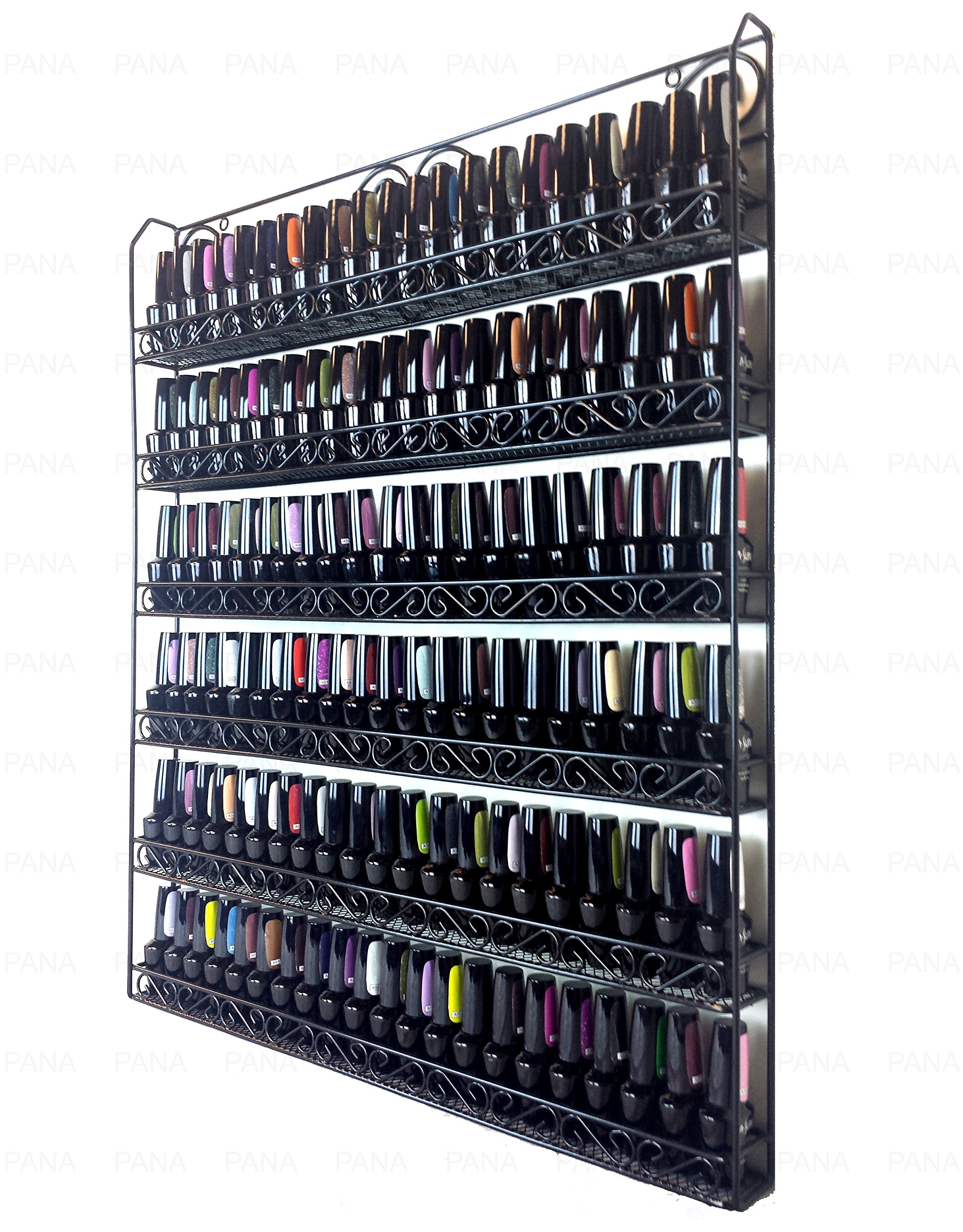 PANA 6 Tier Large Wall Mounted Metal Nail Polish Organizer Rack for Home, Spas, and Busines Salons (Black, 1pc)
