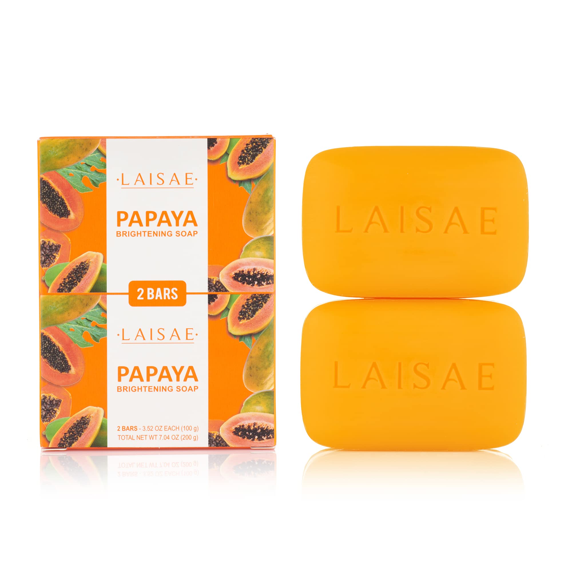 LAISAE Papaya Brightening Soap, Exfoliating Face & Body with Aloe Vera, Niacinamide, Jojoba Oil for Acne Scars, Age Spots, Fine Lines a