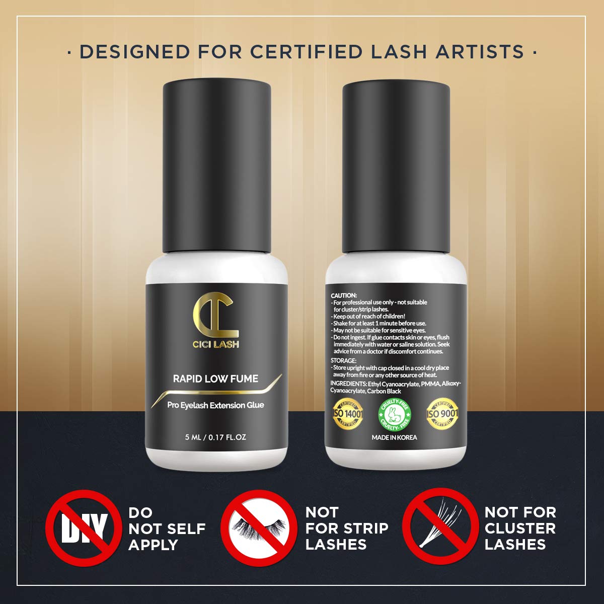 CICI Lash Rapid Low Fume Eyelash Extension Glue for Professionals - Maximum 8 Week Retention / 1 Second Drying Time Semi Permanent Individ