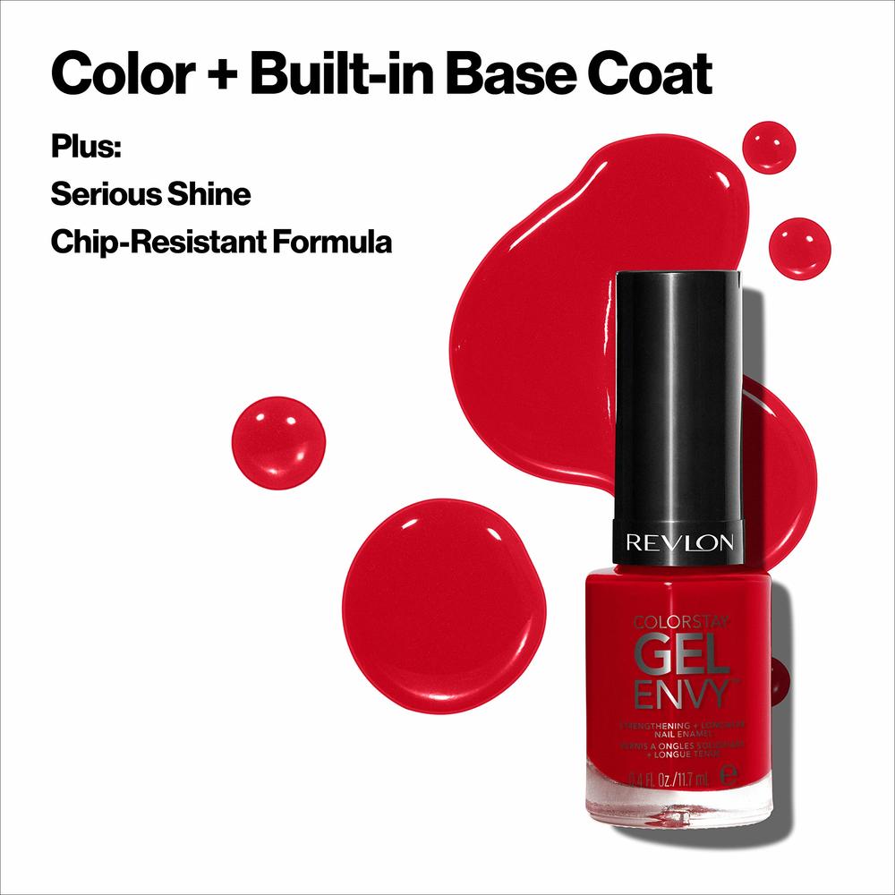 Revlon ColorStay Gel Envy Longwear Nail Polish, with Built-in Base Coat & Glossy Shine Finish, in Red/Coral, 620 Roulette Rush, 