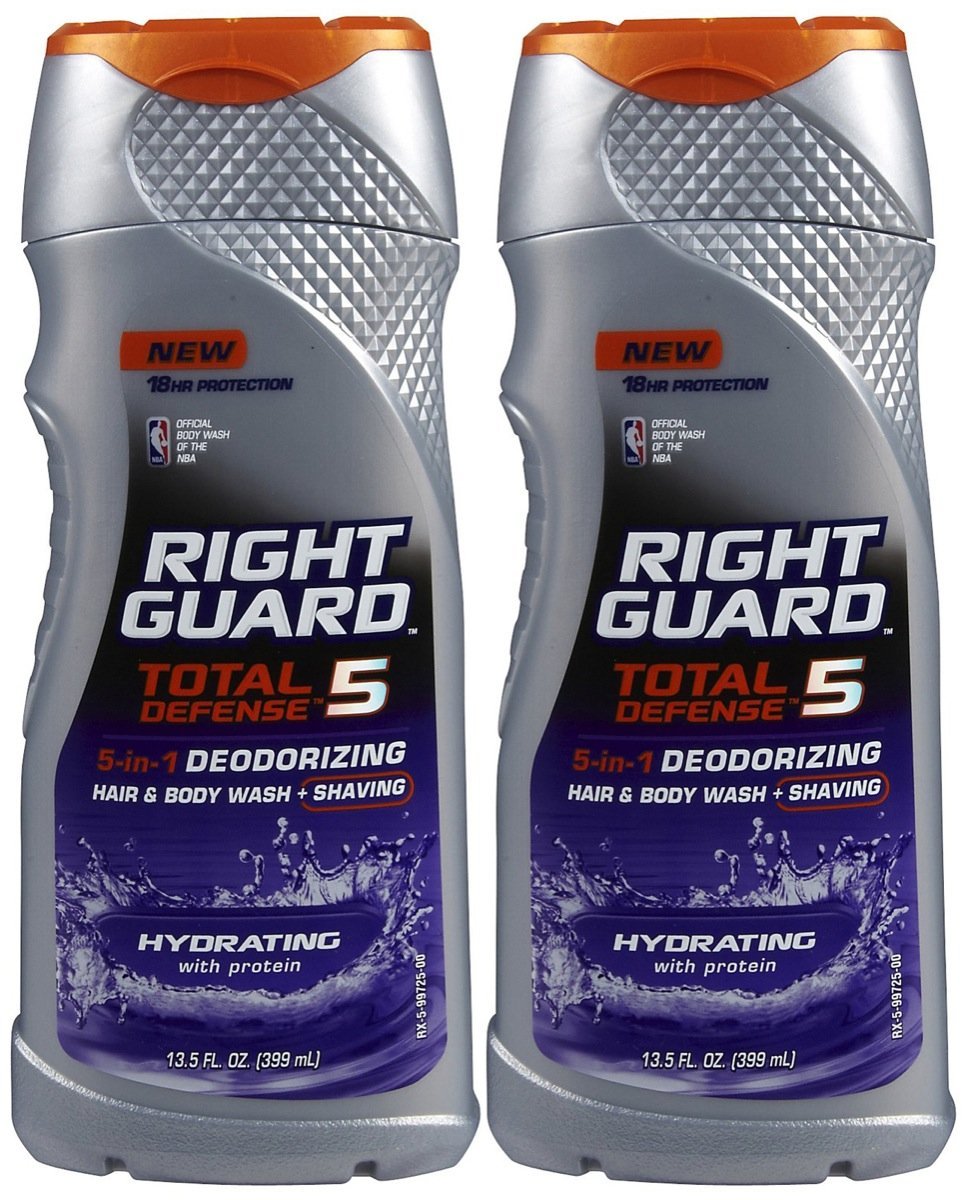 Right Guard Total Defense 5 Hair & Body Wash + Shaving, 5-In-1 Deodorizing, Hydrating, 13.5 oz.
