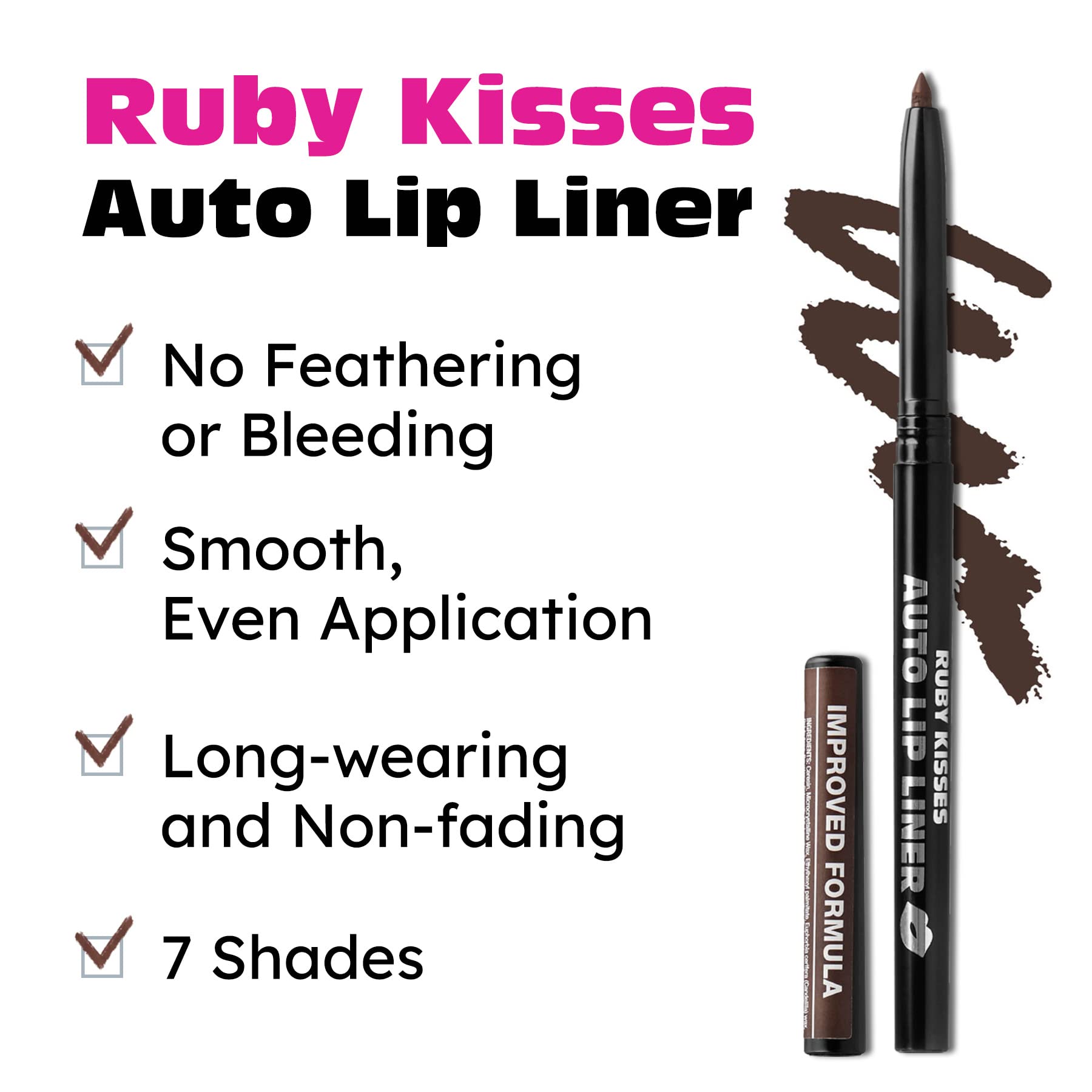 Ruby Kisses Auto Lip Liner Pencil, Long Lasting, Smooth Application Mechanical Lip Liner Pencil (Dark Brown)