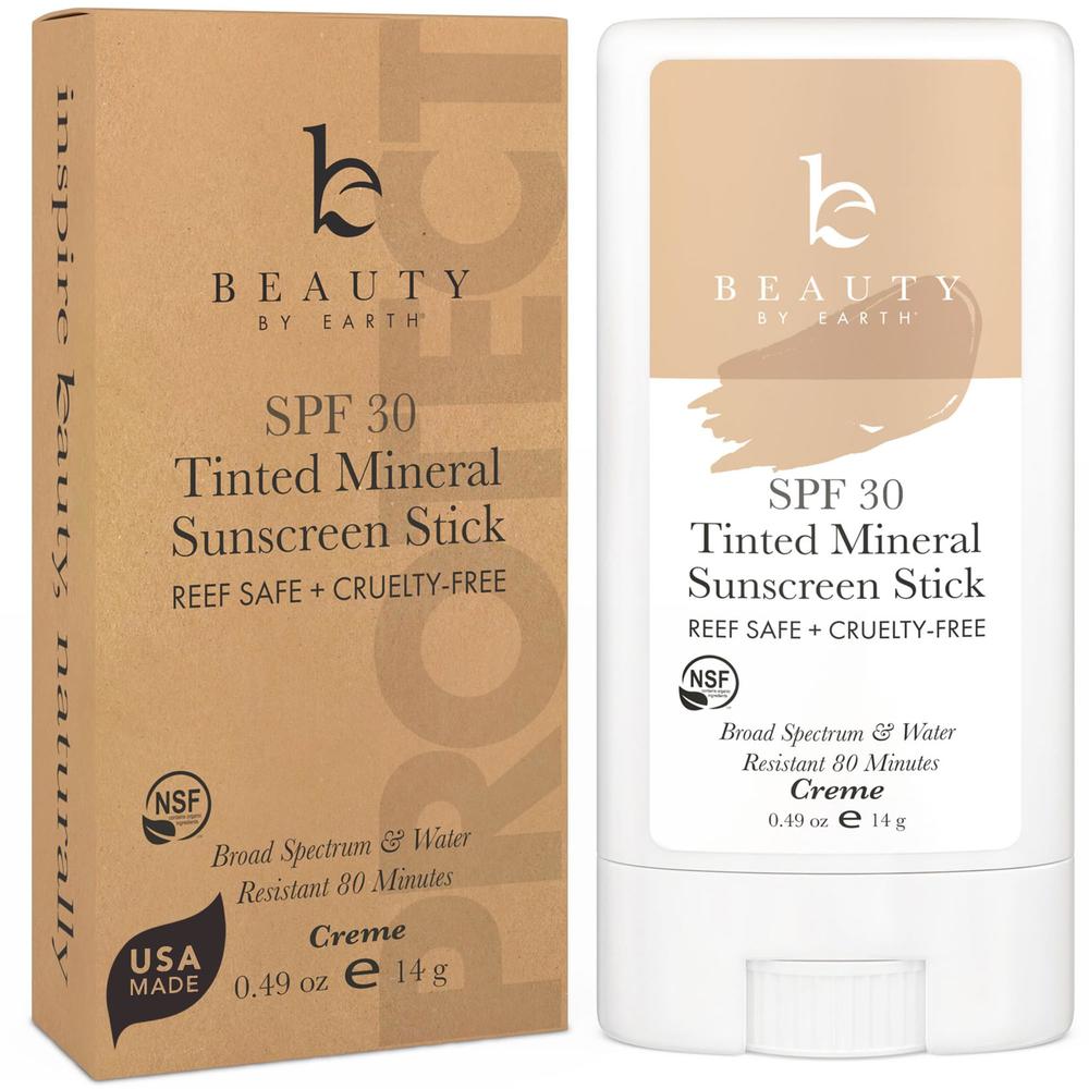 Beauty by Earth Tinted Sunscreen for Face - SPF 30 Tinted Mineral Sunscreen Face Stick Sun Screen, Tinted Face Sunscreen Stick, Face Sunblock Fa