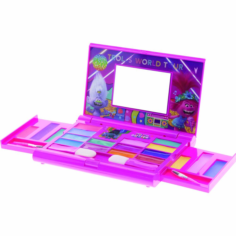 Townley Girl Super Sparkly Lip Compact Cosmetic Set for Girls, 22 Lip glosses, 4 blushes in Mirrored Case (Trolls)