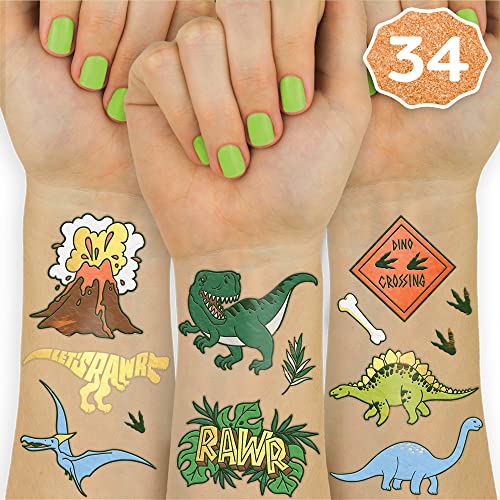 xo, Fetti Dinosaur Temporary Tattoos for Kids - 34 styles | Birthday Party Supplies, Dinosaur Party Favors, T-rex Decorations