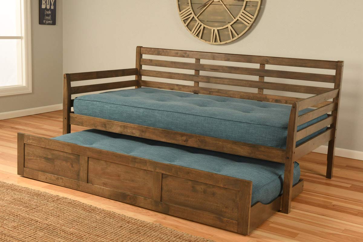 cordova Futons Daybed Frame Twin choice to add Trundle Rustic Walnut Wood Finish Lounger Best Futon Day Bed Sets (Rustic Walnut,